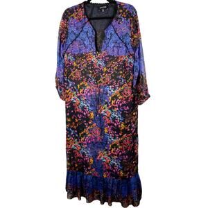 Saloni, Size 10, 100% Silk Floral Maxi Dress, Black, Jewel Tone, Boho, Colorful